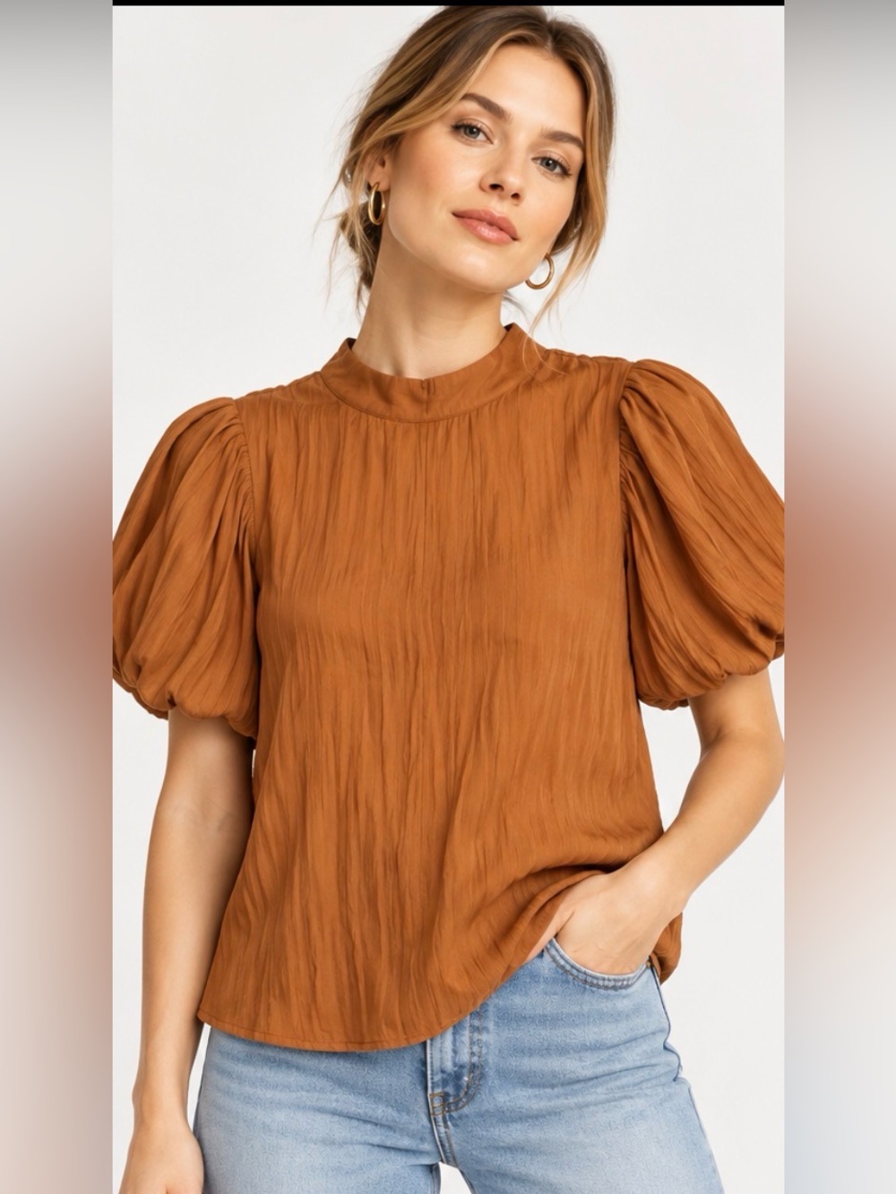Anthropologie Rust Brown Puff Sleeve Blouse Top Small